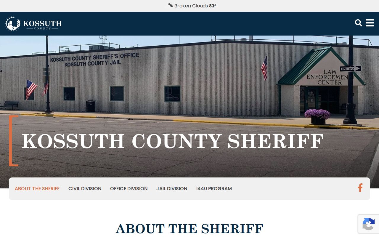 Kossuth County warrant service information on the sheriff page